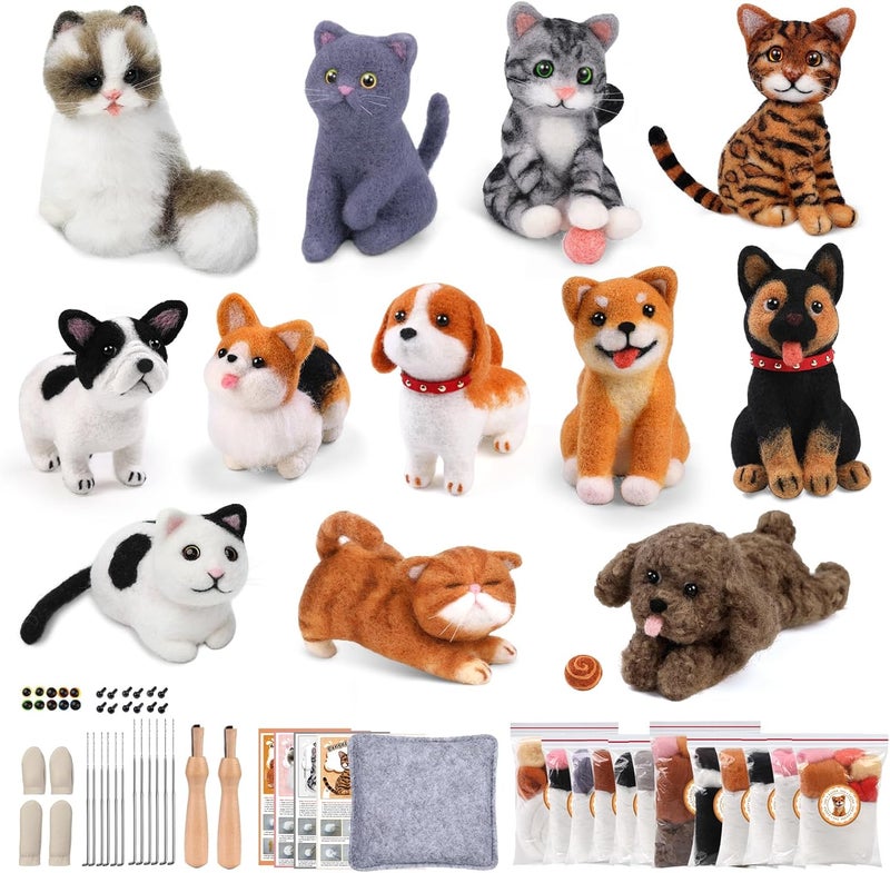 Mayboos 12 Pcs Needle Felting Kit, Animal Needle Felting Beginner Kits Wool Felt Needle Felting Tools with Instruction for DIY Craft Animal Home Decoration - Image 1